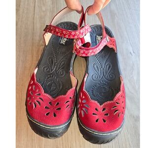 Jambu Women's Mary Jane Sandals Size 7 Red Floral All Terra Design Comfort